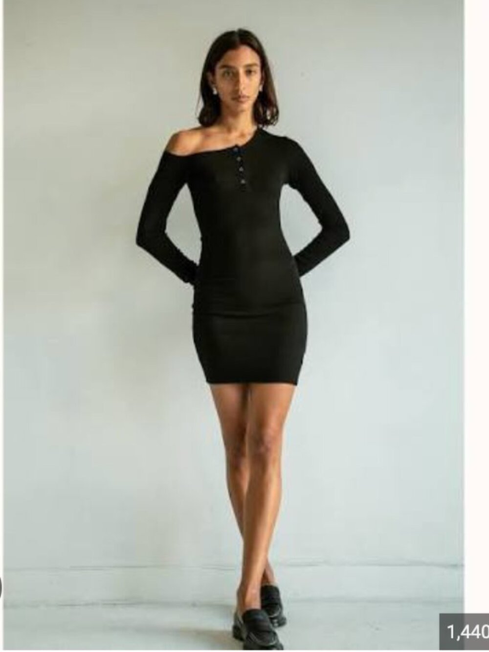 The Line by K  Off Shoulder Henley Mini Dress Black XS